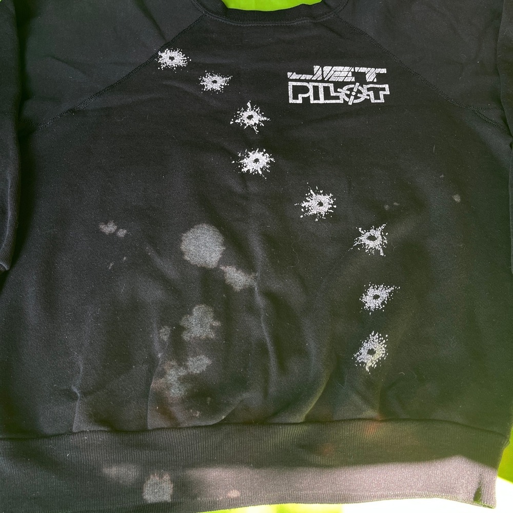 VTG 80s Medium Jet Pilot Sweatshirt Black Raglan Crewneck Graphic Jet Ski Retro - Picture 6 of 7